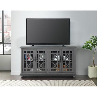 Elegant Gray Wood TV Stand for 50", 55", 60", 65" TVs, Entertainment Center with Doors, Adjustable Shelves, Storage, Media Console, Sideboard, Hallway Accent Chest 63" W x 18" D x 35" H