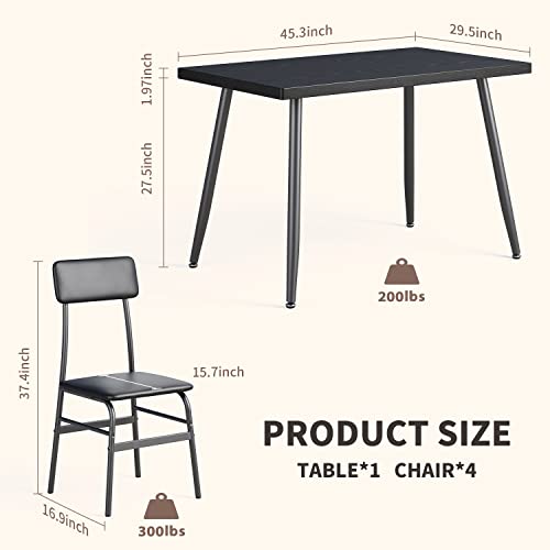 Dining Room Table Set for 4, Modern 5 Piece Kitchen Table and Chairs Set, Small Space Comedor de 4 Sillas y Mesa, Wood Top Metal Frame for Apartment, Kitchen, Living Room, Dining Room