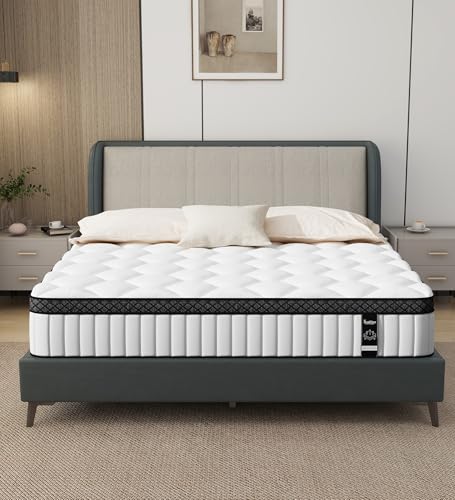 Queen Mattress,12 Inch Hybrid White Mattresses,Gel Memory Foam Spring Mattress in a Box,Medium Firm Pressure Relief