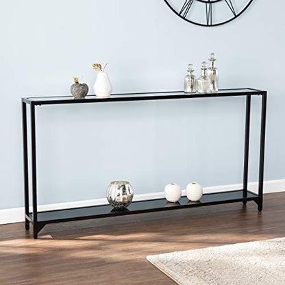 Bergen Narrow Metal Console Table, Dining Room With Open Concept Living Space Glam Style Powder-Coated Iron, Black