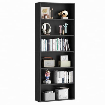 6-Tier Open Bookcase and Bookshelf, Floor Standing Wood Display Storage Shelves 71 Inch Tall Bookcase Home Decor Furniture for Home Office, Living Room, Bed Room, Black