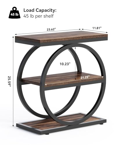 End Table, 3-Tier Side Table, Slim Sofa Side Table for Living Room, Tall Bedside Table Nightstand for Bedroom, Rustic Brown and Black
