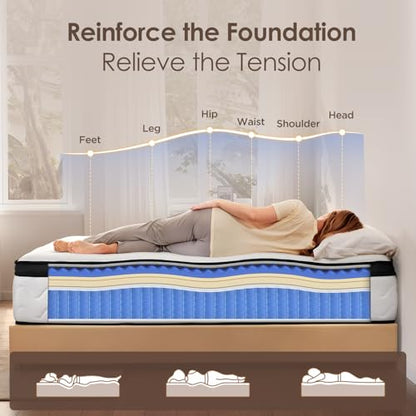 King Mattress 12 Inch, Medium Firm Hybrid Mattress King with Memory Foam & Zoned Pocket Springs for Pressure Relief, Motion Isolation | Fiberglass-Free, CertiPUR-US Certified | 80" x 76"