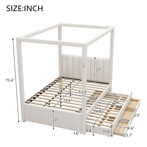 Full Size Upholstery Canopy Platform Bed Frame for Boys Girls Kids Adults, view 3