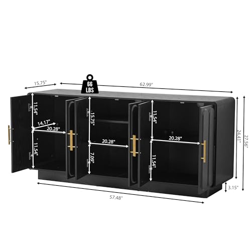 63" Modern Buffet Cabinet with Storage, Large Arched Credenza with 6 Doors, view 3