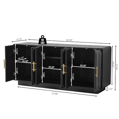 63" Modern Buffet Cabinet with Storage, Large Arched Credenza with 6 Doors, view 3