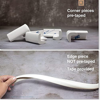 Slimfit Corner Edge Protector for Baby Proofing (Small 15ft Edge 4 Corners), Furniture Safety Bumper Guard, Soft NBR Rubber Foam, 3M Adhesive, Oyster White (Off White)