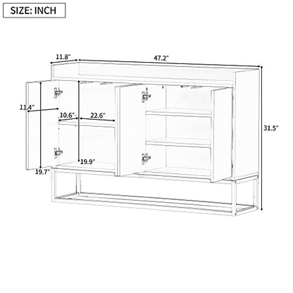 LUMISOL Modern Sideboard Storage Cabinet with Doors and Adjustable Shelves Wooden Kitchen Sideboard Buffet Cabinet with Metal Base and Fence Tabletop, Black
