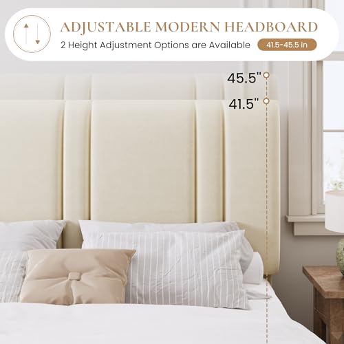 Queen Velvet Bed Frame in Cream with Adjustable Head, view 6