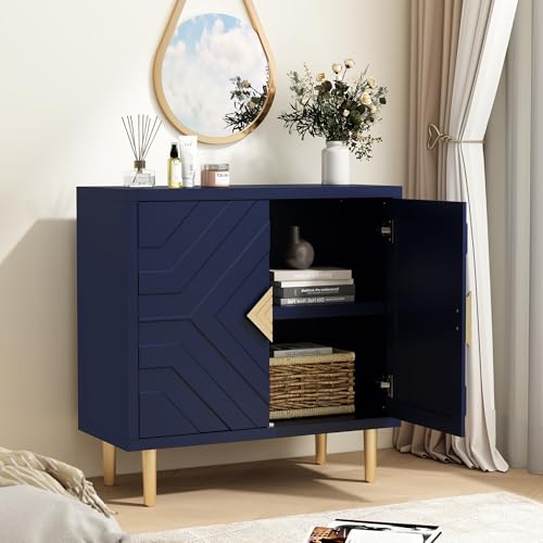 Sideboard Storage Cabinet with 2 Doors, Accent Cabinet with Decorative Embossed Pattern Doors, Sideboard Buffet for Living Room, Kitchen, Dining Room, Hallway