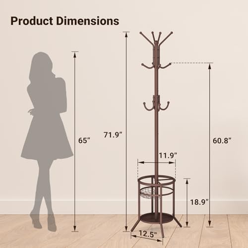 Coat Rack Freestanding, Metal Coat Rack with Umbrella Holder, view 4