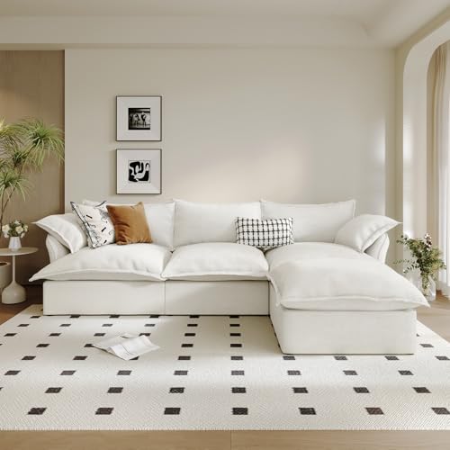 Cloud Sectional Sofa,114.2" Large L Shape Convertible Modular Couches,Down Fill Sectional Sofa,Detachable Couch Cushion Covers,4 Seater Corner Sofa with Ottoman for Living Room, Cream White