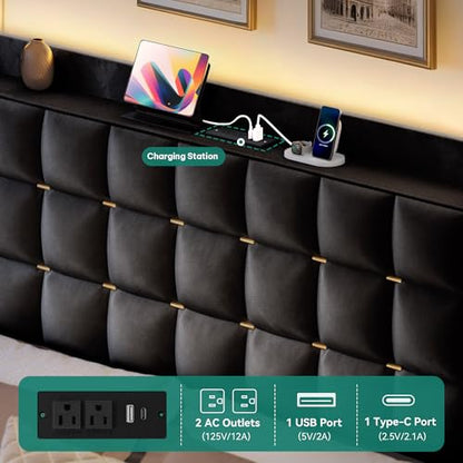 Queen Size Bed Frame with 4 Drawers and RGB LED Lights,USB Port, view 4