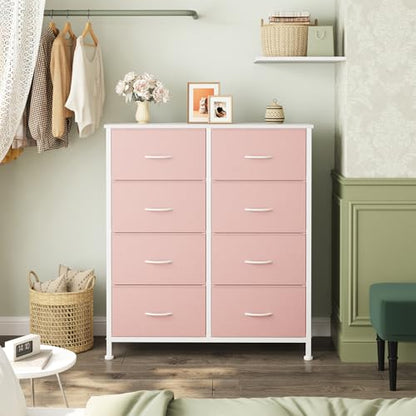 8 Drawer Fabric Dresser for Bedroom, Tall Dresser, Pink, view 3
