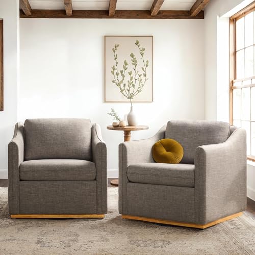 Nash Modern Farmhouse Linen Swivel Accent Chairs, 2-Pack, Dark Grey