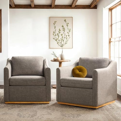 Nash Modern Farmhouse Linen Swivel Accent Chairs, 2-Pack, Dark Grey