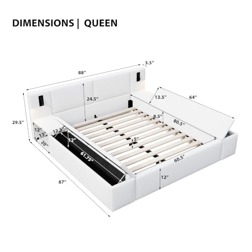 Queen Size Teddy Fleece Platform Bed, Hidden Storage & Built-In Nightstands