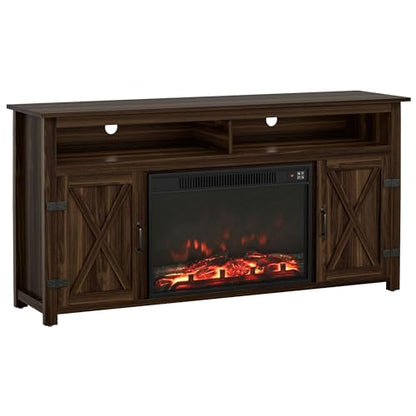 Farmhouse Fireplace TV Stand for Television up to 65+ Inch, Walnut, view 8
