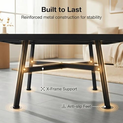 Square Coffee Table, Industrial Center Table for Living Room, Rustic Wood Desktop Storage Shelf with Metal X-Shape Table Leg, Modern Home Furniture