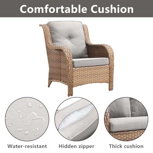 Patio Furniture Chairs Outdoor Chair - 2 Piece Wicker Rattan Chairs Set with High Back and Deep Seating for Deck Porch Balcony Backyard Garden(Yellow/Beige)