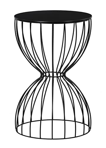 Cami Modern Hourglass End Table, Metal Side Table with Metal Top, for Coffee Table or Living Room, Decorative Round Accent Nightstand for Bedroom, Black, 23.75in (H)