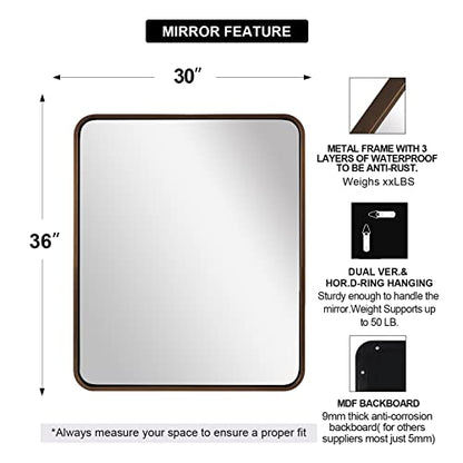 Bronze Bathroom Mirror, 30x36 InchRounded Rectangle Oil Rubbed Bronze Mirror, Bronze Mirrors for Wall Metal Framed, Iron Tube, 1’’ Deep, Wall-Mounted Horizontally/Vertically