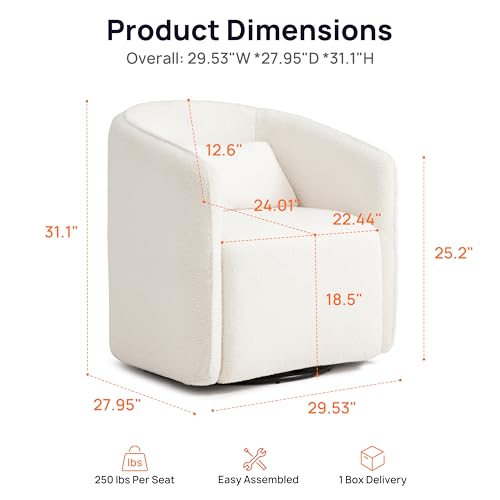 Oversized Boucle Swivel Accent Chair with 82L Hidden Storage, 360° Swivel Barrel Chair for Living Room, Small Space, Bedroom, Nursery, Modern Comfy Cloud Armchair Single Sofa, White Sherpa&Teddy