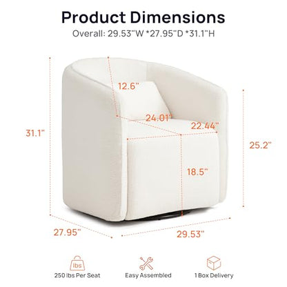 Oversized Boucle Swivel Accent Chair with 82L Hidden Storage, 360° Swivel Barrel Chair for Living Room, Small Space, Bedroom, Nursery, Modern Comfy Cloud Armchair Single Sofa, White Sherpa&Teddy