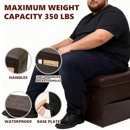 Storage Ottoman Footrest Stool Small Ottoman with Storage Foldable Ottomans Foot Rest Footstool Bench for Living Room 17x13x13inches Brown