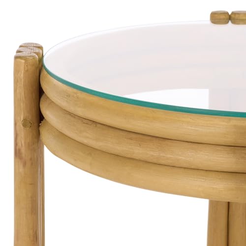 SAFAVIEH Furniture - Bilian Round Accent Table - Natural Rattan - Fully Assembled - Ideal for Living Room, Bedroom, 17.7" W x 17.7" D x 18" H (ACC9900B)