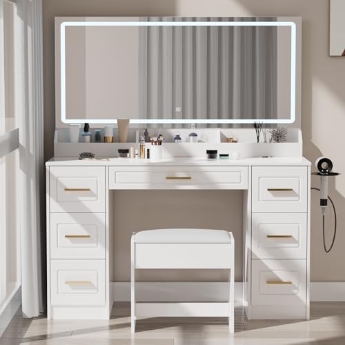 Vanity Desk with Mirror and LED Lights, view 2
