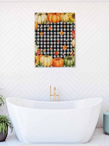 NuYeBiofx Thanksgiving Autumn Orange Pumpkins Canvas Wall Art Prints,30"x20" Framed Picture Artwork Buffalo Plaid Frame Printed Canvas Oil Painting for Living Room Bedroom Office,Ready to Hang