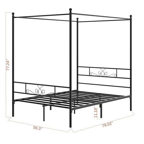 Full Metal Canopy Platform Bed Frame with Headboard, Black, view 3
