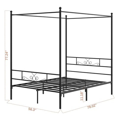 Full Metal Canopy Platform Bed Frame with Headboard, Black, view 3