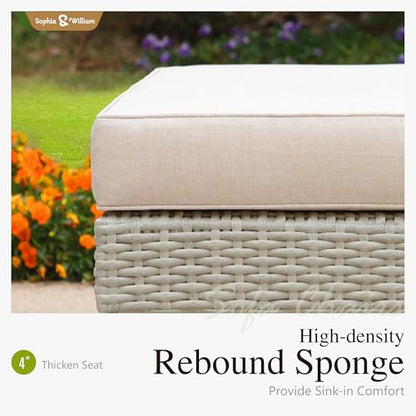 Patio Furniture Set, 5-Piece Wicker Patio Conversation Set, Rattan Outdoor Sectional Sofas with Ottomans & Wooden Coffee Table, Beige