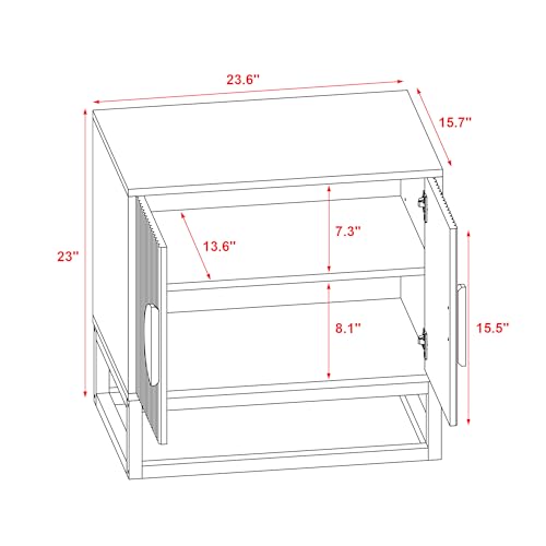 Black Modern Nightstand 24 Inch Tall Nightstand with Solid Wood Doors, Bedroom Night Stand 24 Inch Wide Bedside Table, Mid Century Vintage Fluted Sofa End Side Table Living Room