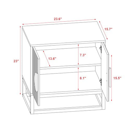 Black Modern Nightstand 24 Inch Tall Nightstand with Solid Wood Doors, Bedroom Night Stand 24 Inch Wide Bedside Table, Mid Century Vintage Fluted Sofa End Side Table Living Room