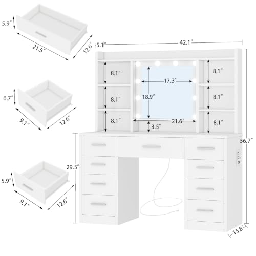 Vanity Desk with Mirror and Lights, Power Outlet, view 3