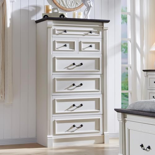 Farmhouse 57" Tall 7 Drawers Dresser for Bedroom, Antique White, view 4