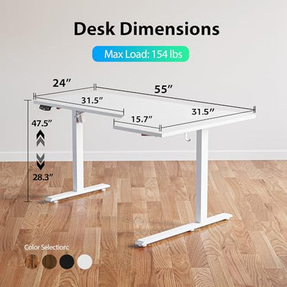 55 x 32 Inch Corner L Shaped Electric Standing Desk, White, view 4