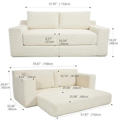 Boneless Couch, 2 in 1 Convertible,71" Corduroy Cloud Loveseat Sofa,Memory Foam Couch in a Box,No Assembly Small Sofa for Living Room,Apartments, Home Office,Bedroom-Beige