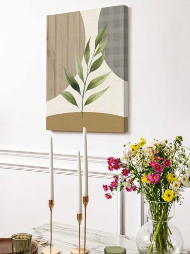 NuYeBiofx Delicate Leaf Branch Canvas Wall Art Prints,48"x32" Framed Picture Artwork Retro Muted Abstract Circles Printed Canvas Oil Painting for Living Room Bedroom Office,Ready to Hang