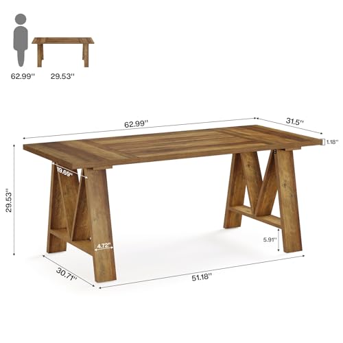 63" Farmhouse Executive Desk with Sturdy Legs, Brown, view 2