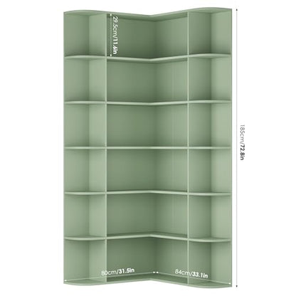 72” Tall Corner Bookshelf, 6-Tier Bookshelf and Bookcase with Open Storage, Tall Bookcases Wooden Storage Shelves for Home Office, Thickened Boards for Better Load Bearing, Green