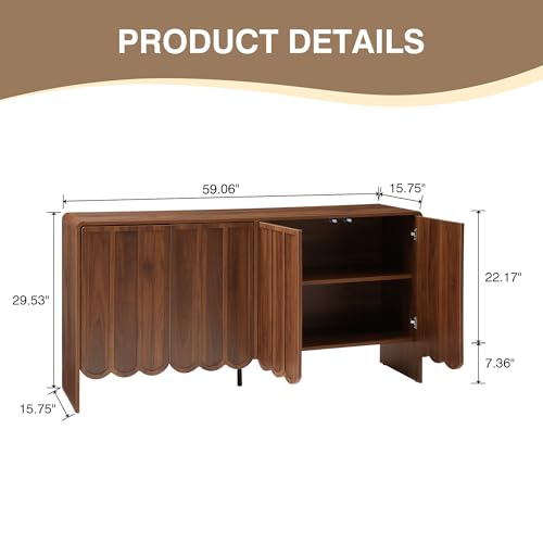Sideboard Buffet Cabinet, Accent Storage Cabinets with 4 Doors, view 3