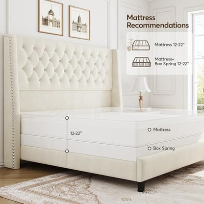 Queen Upholstered Bed Frame, 55.4'' Tall Headboard with Wingback, view 5