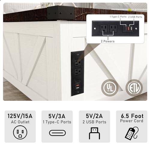 Farmhouse Lift Top Coffee Table with Storage, Wood Square Center Table with Charging Station&USB Port, Living Room Table w/Large Hidden Space, for Living Room, Bedroom, Home Office, White