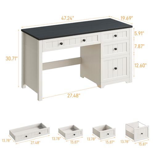 Farmhouse Executive Desk with 4 Drawers, Home Office Desk with File Drawer, view 3