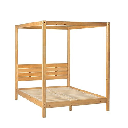 Isla Slatted Headboard Canopy Bedframe, Queen, Natural Pine