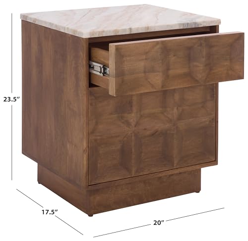 SAFAVIEH Couture Collection - Paxter Walnut & White Marble Top 2-Drawer Nightstand, Modern Storage Bedside Table, Fully Assembled (SFV9758A)